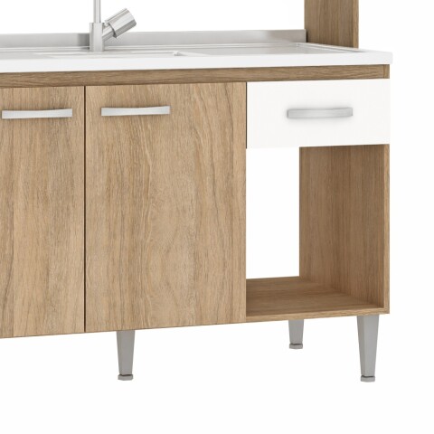 Kit de cocina compacta 4 puertas 1 cajón Patas Ajustables y Rieles Metálicos 122 x 52 x 187cm Carvale / Blanco