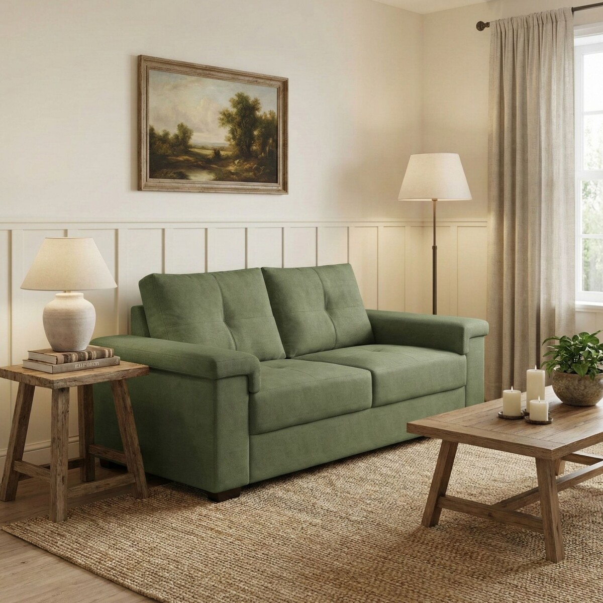 Sillón 2 Cuerpos en tela de Lino - Palazio - Verde 