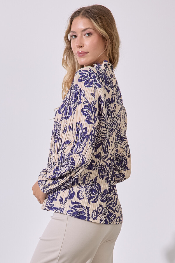 Blusa Plisada Print MULTI/AZUL