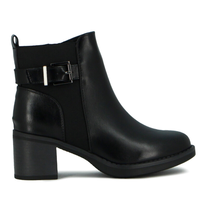 Darkness Bota De Dama Caña Baja Taco Cuadrado Detalle C/ Hebilla - Negro Negro