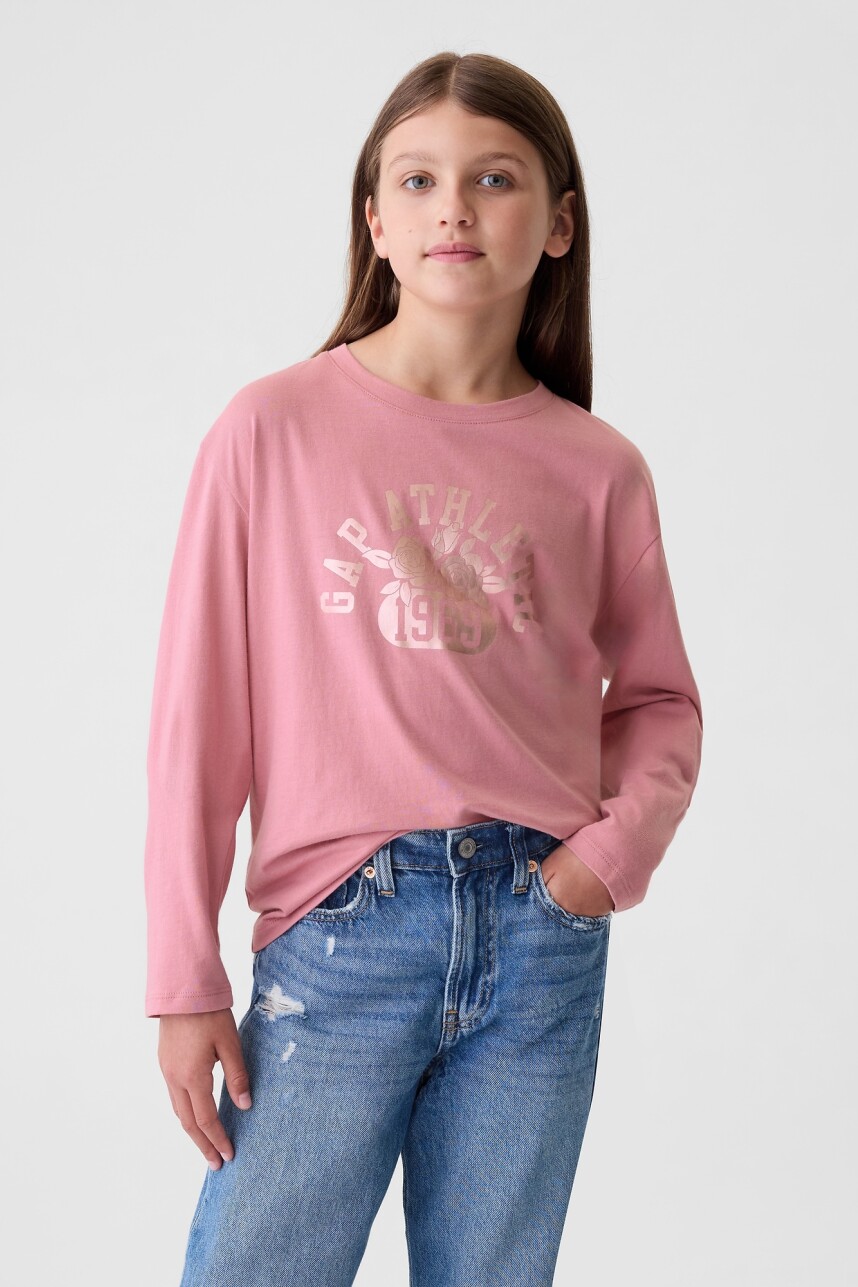Remera Logo Gráfico Manga Larga Niña Elle Pink