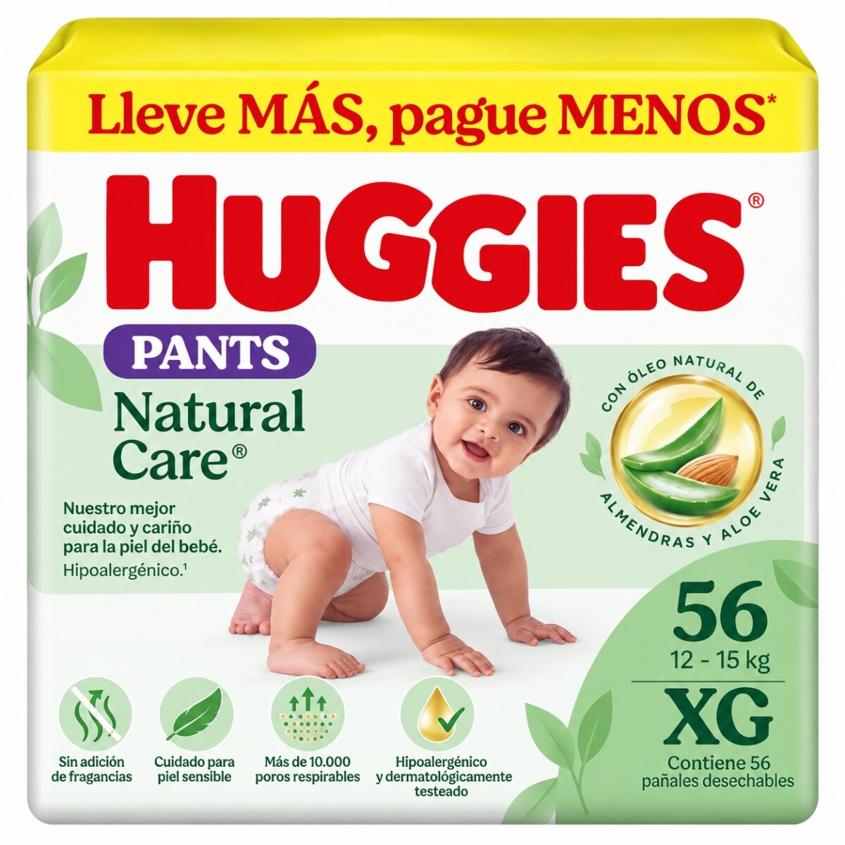 Pañales Huggies Natural Care Pants x56 Talle XG 