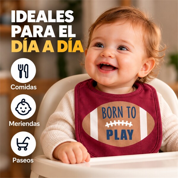 Set Baberos Para Bebé X3 Algodón Frases Surtidas Velcro Bordó 1