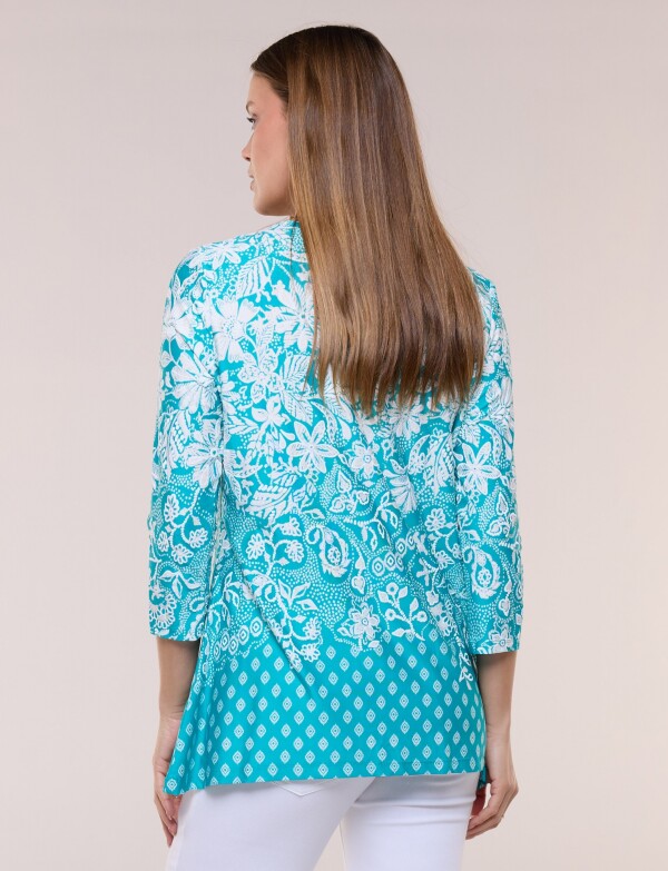 Blusa Keyhole Printed TURQUESA/MULTI