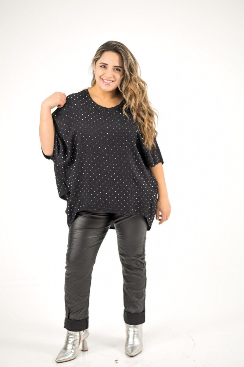 Blusa de viscosa con brillo plateado - Negra 