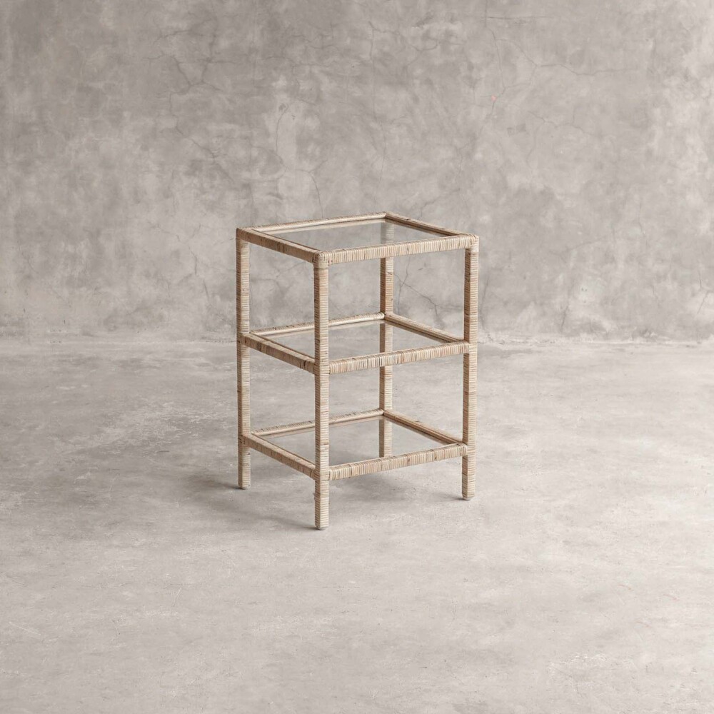 MESA AUXILIAR/LATERAL RATTAN-MADERA-Y-VIDRIO NATURAL-BEIGE VITTORIA NATURAL