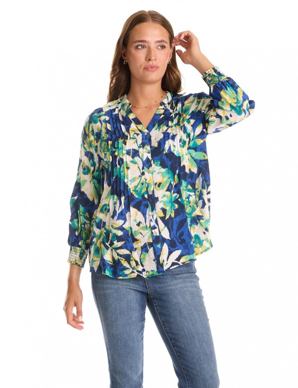 Blusa Plisada MULTI/AZUL