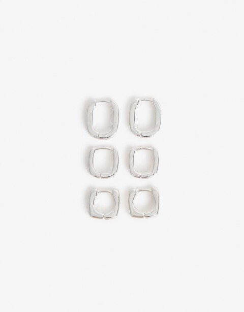 Aros Argollas Set Metal Aros Argolla Metal Bañado En Oro - Plateado