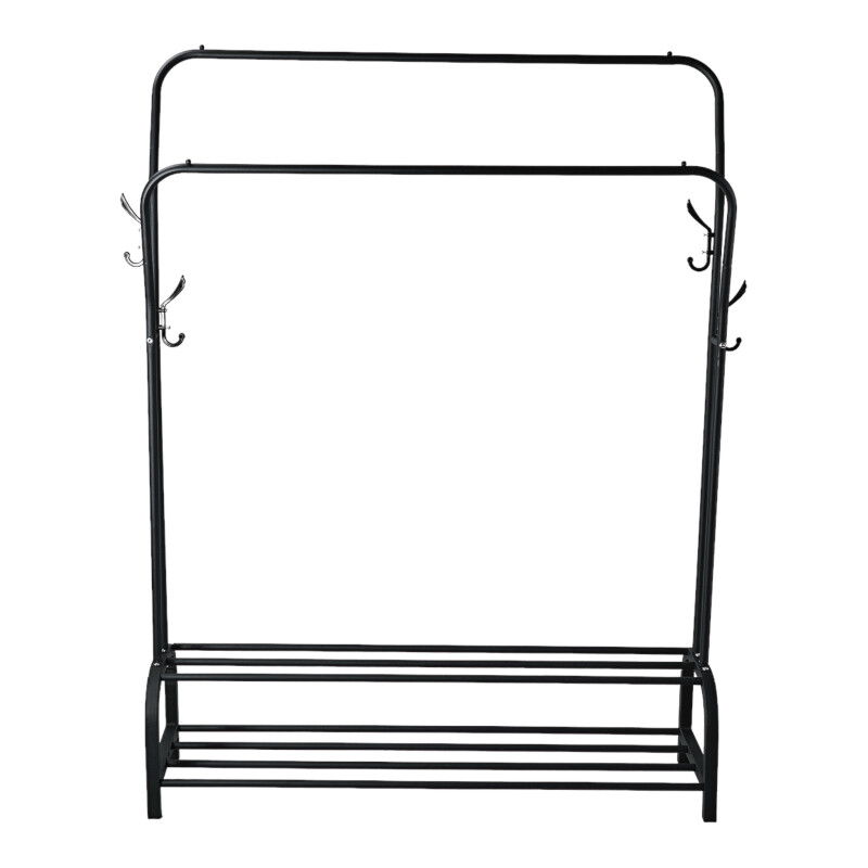 Perchero Organizador Metal Doble Con Zapatera Doble Negro
