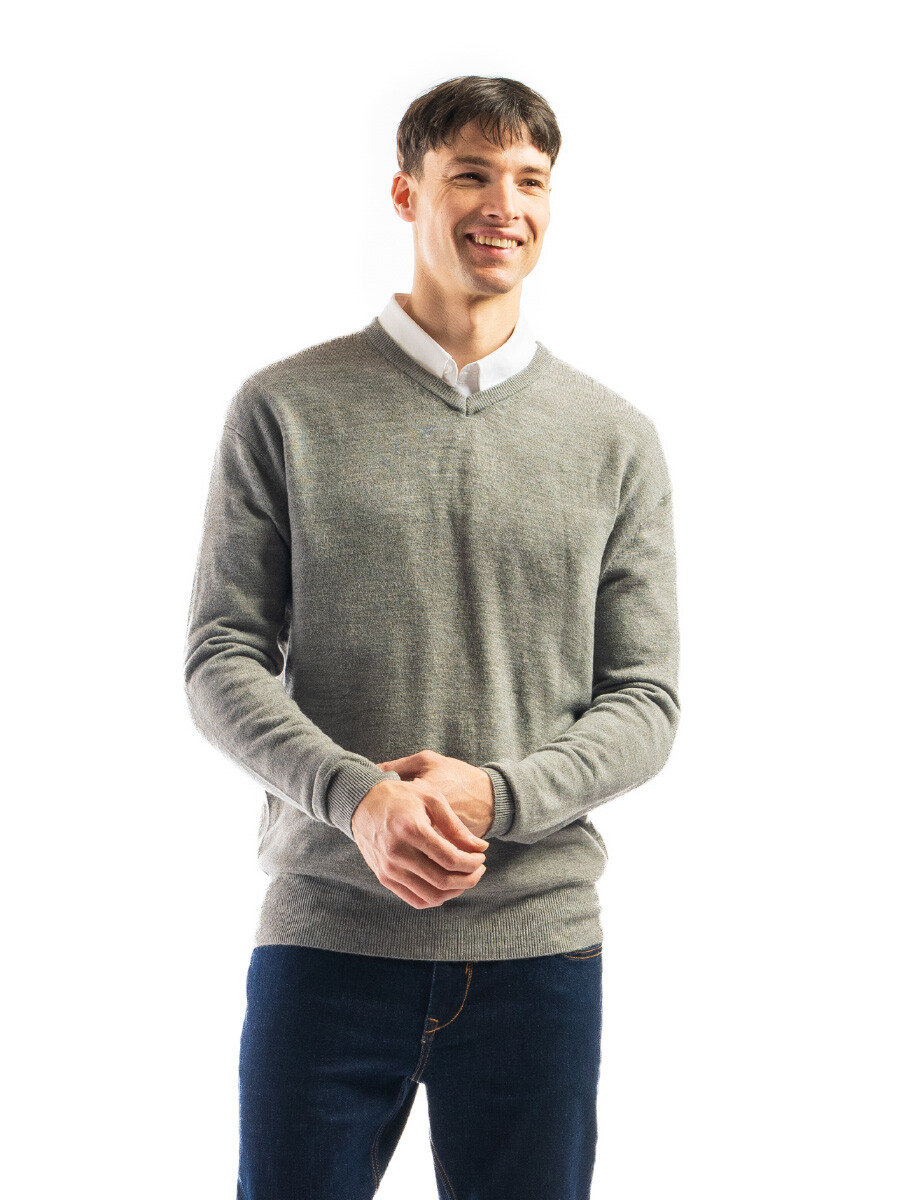 Buzo Cashmere Escote V - Gris Melange 