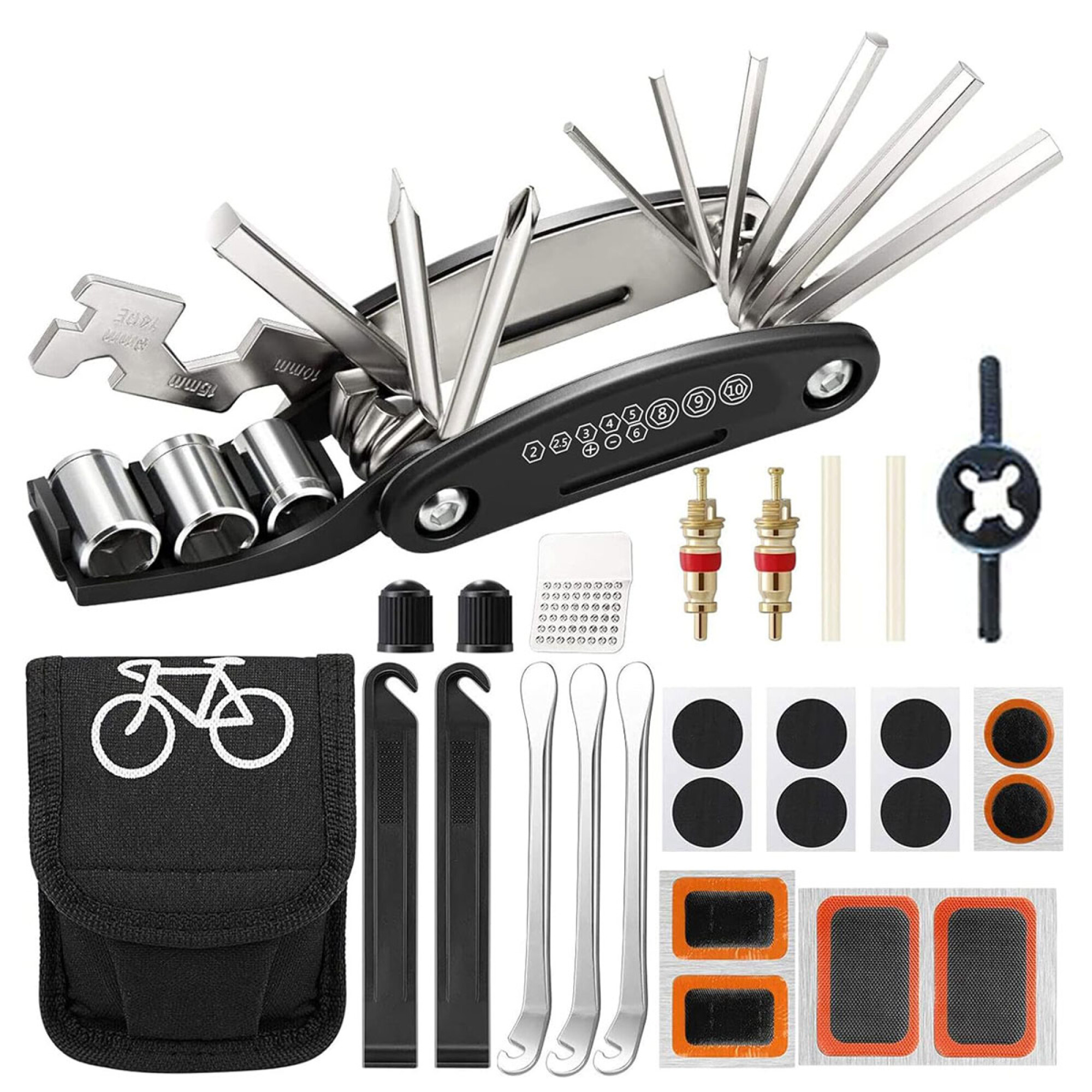 Kit de herramientas bicicleta multifunción con parche y palancas