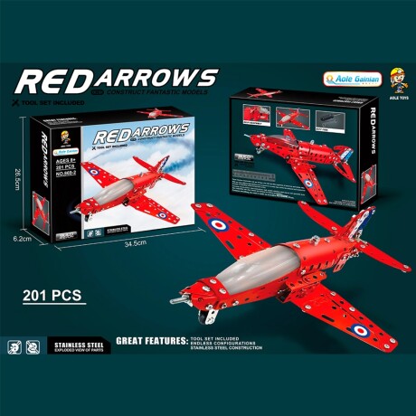 Bloques Construcción en Acero Inox Avión Flecha Roja 201Pzas Rojo