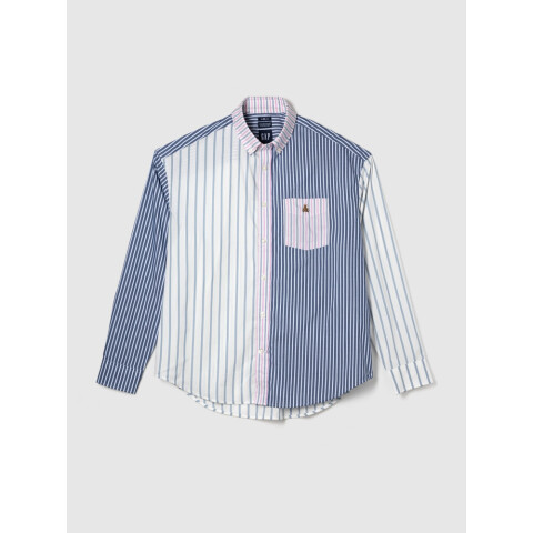 LS SOLID EMBROIDERY POPLIN OVERSHIRT BLUE COLOR BLOCK