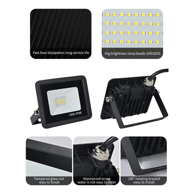 Reflector Foco Led 10w Luz Fria Exterior Ip66 Negro