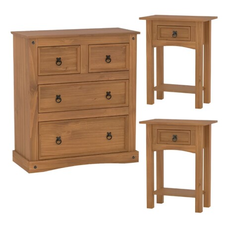 Promo Comoda 4 Cajones + 2 Mesas De Luz Linea Naturale - Roble Promo Comoda 4 Cajones + 2 Mesas De Luz Linea Naturale - Roble