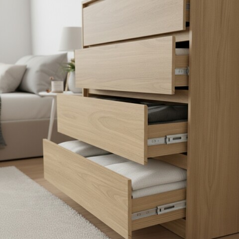 Comoda Cajonera Carla para Dormitorio 4 Cajones con Rieles Telescópicos - Castaño Comoda Cajonera Carla para Dormitorio 4 Cajones con Rieles Telescópicos - Castaño