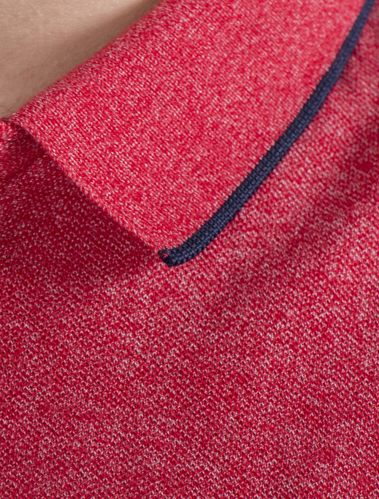 Polo Lisa Algodón Rojo Melange/Marino