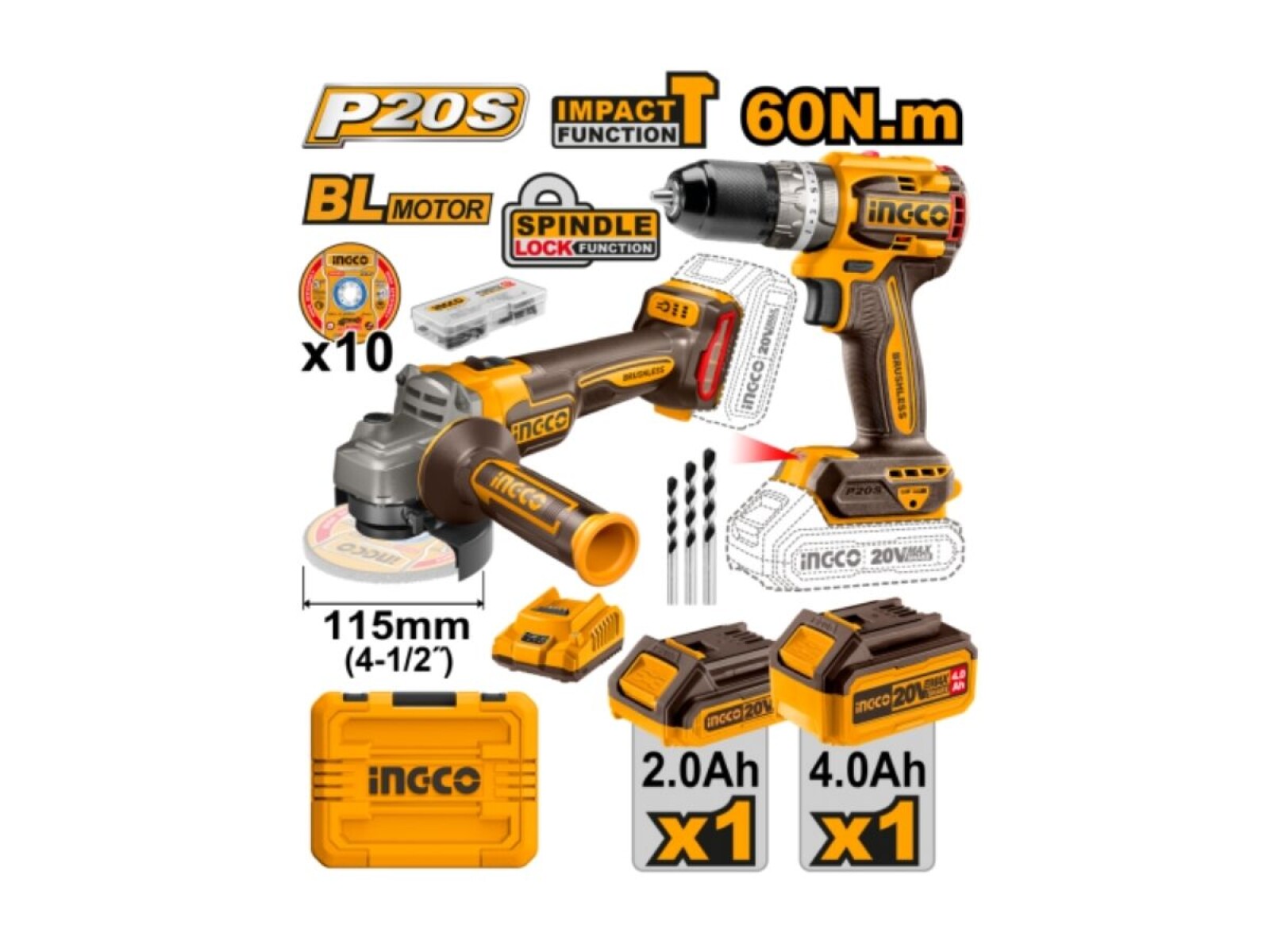 COMBO ATORNILLADOR 20V C PERCUTOR (CIDLI20602) + AMOLADORA 20V (CAGLI21154) 2 BAT CARG + VALIJA 