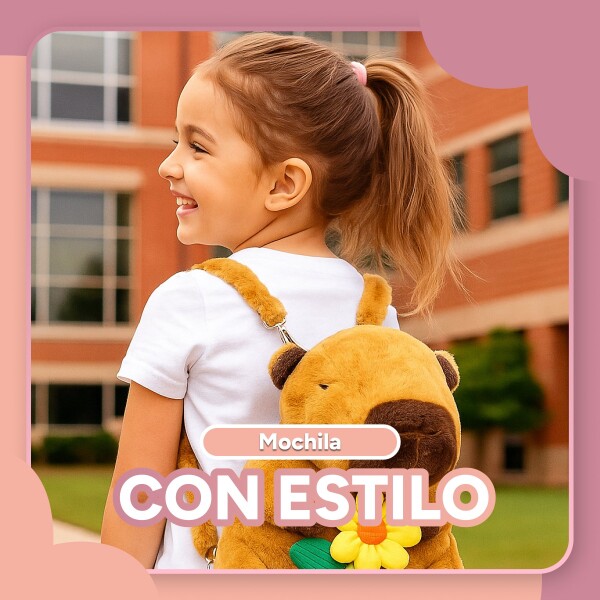 Mochila Infantil Capibara Peluche con Cierre y Flor Amarilla Diseño Capibara Flor Amarilla