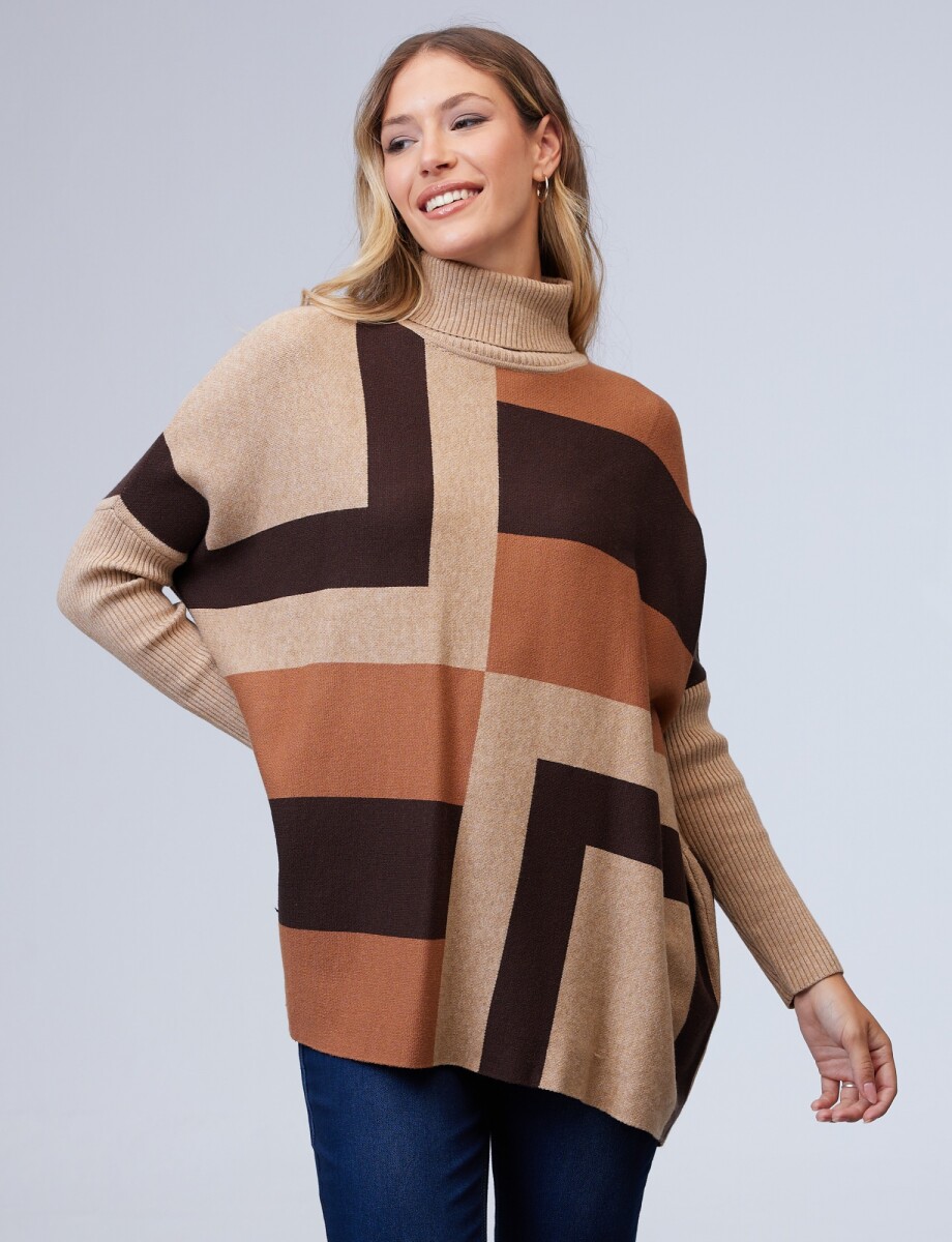 Polera Poncho - Tostado/multi 