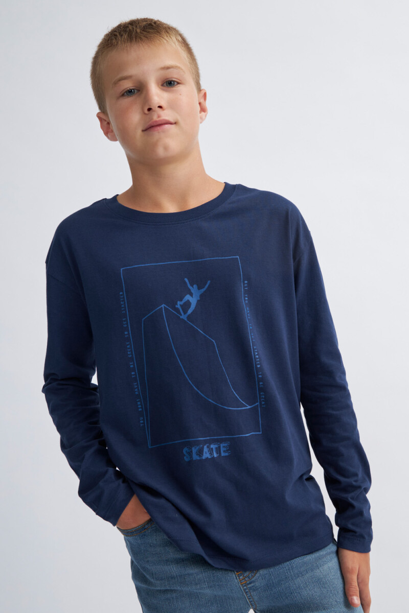 Camiseta manga larga estampada - Azul 