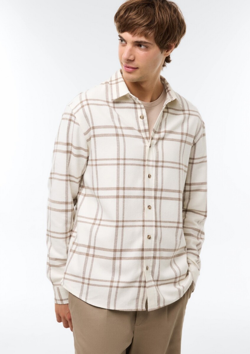 CAMISA DE FRANELA A CUADROS - BEIGE 