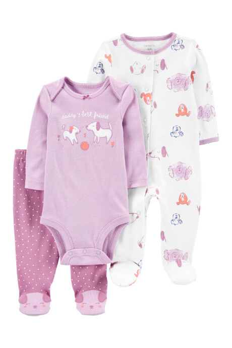 Set tres piezas de algodón, pijama y pelele con pies más body, diseño perros Sin color