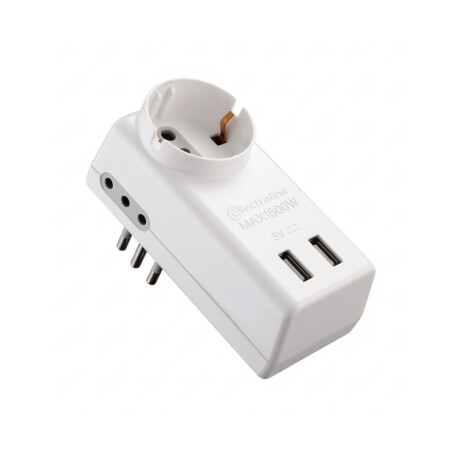 ADAPTADOR TRIPLE SCHUKO +2USB 2.1A Adaptador Triple Schuko + 2 Tomas + 2 USB 2.1A Blanco