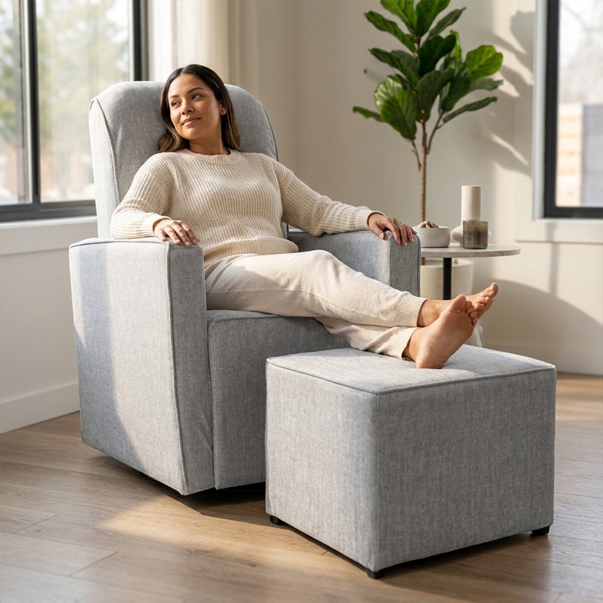 Sillón mecedor con apoyapiés Anny - Gris 