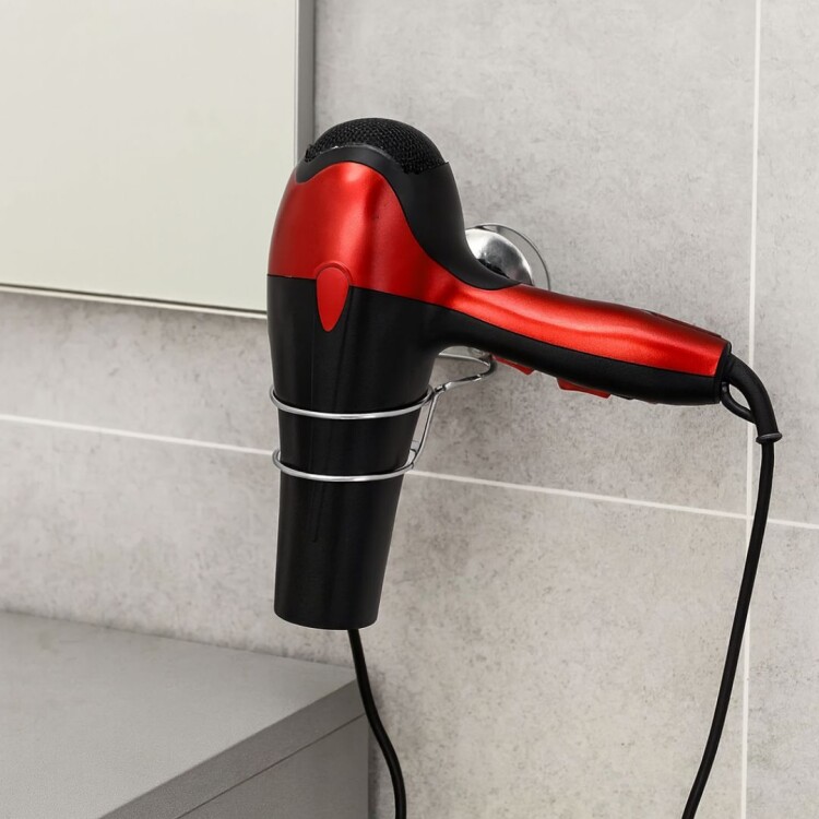 SOPORTE PARA SECADOR DE PELO CON VENTOSA PLATEADO
