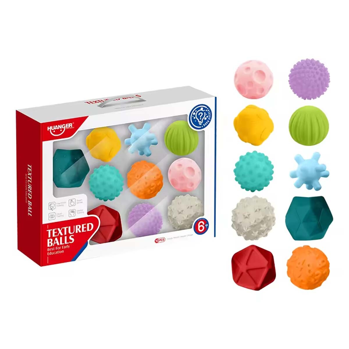 Set 10 Mini Pelotas Silicona Texturizada Blanda Bebé Huanger - Multicolor 
