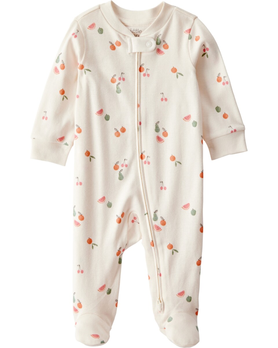 Pijama una pieza de algodón orgánico con pie, diseño frutal 
