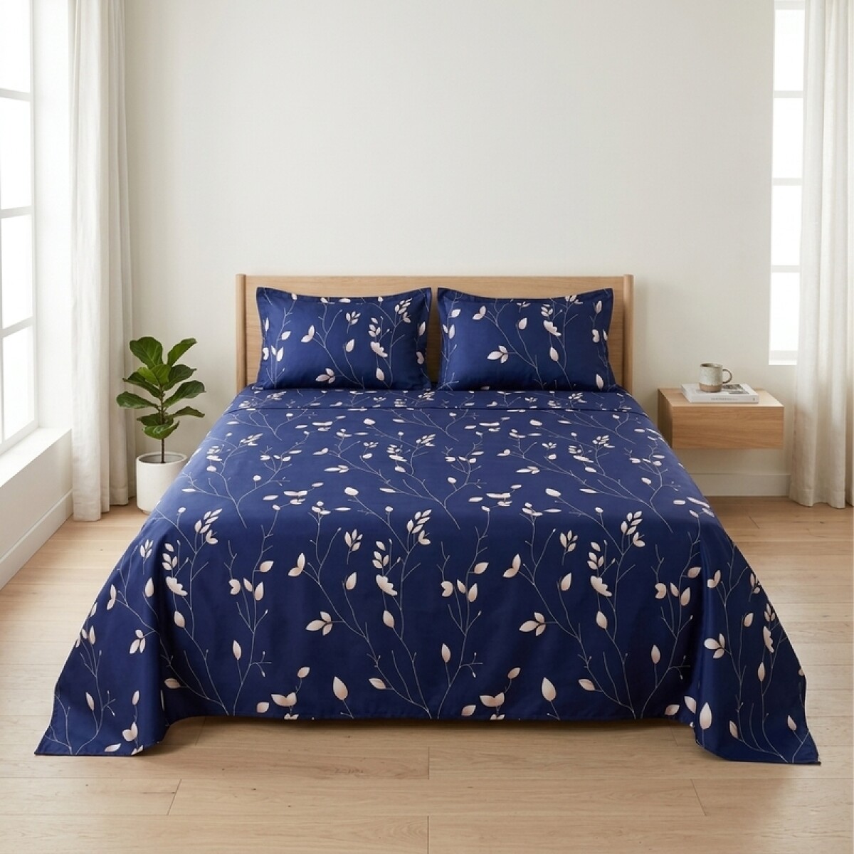 Juego De Sabanas 2 Plazas Toque Algodón Sommier Nocturna Flores 