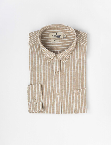 Camisa m/l rayada beige