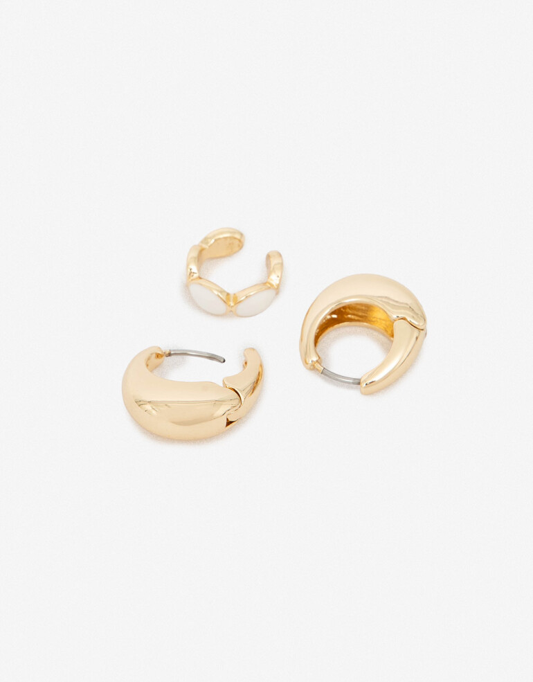 Aros Sets Metal Set De Aros Metal Y Cuff Esmaltado - Dorado