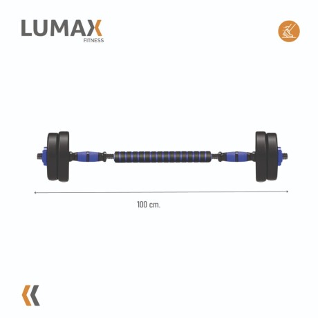 Set 2 Mancuernas Lumax + Barra 2 en 1 + 30kg Discos Pesas Azul