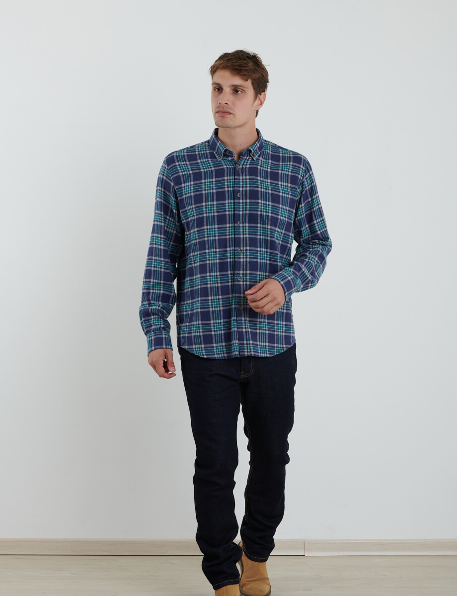 012442 CAMISA HARRINGTON LABEL Azul Osc/verde Jade