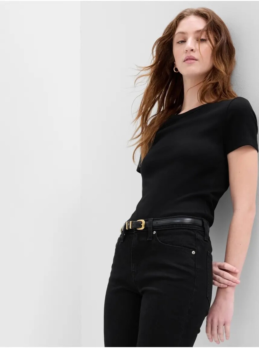 Remera Rib Manga Corta Mujer - True Black V2 