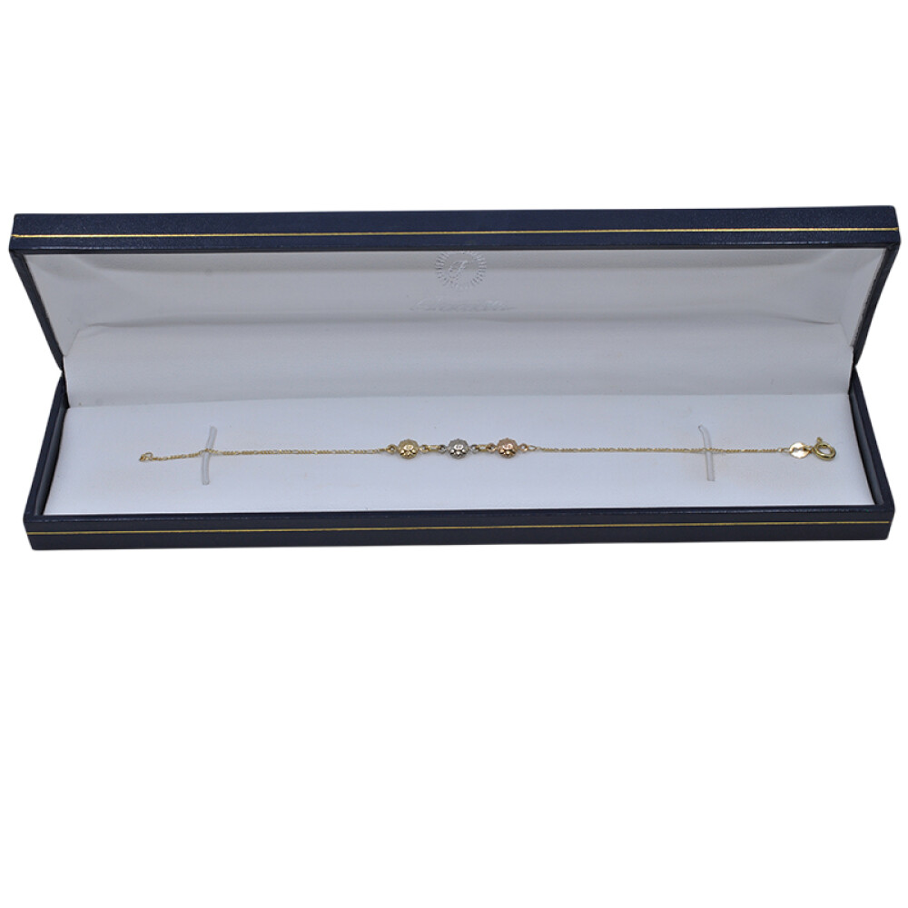 Pulsera fina en oro 18k de 2 tonos con 3 soles Pulsera fina en oro 18k de 2 tonos con 3 soles
