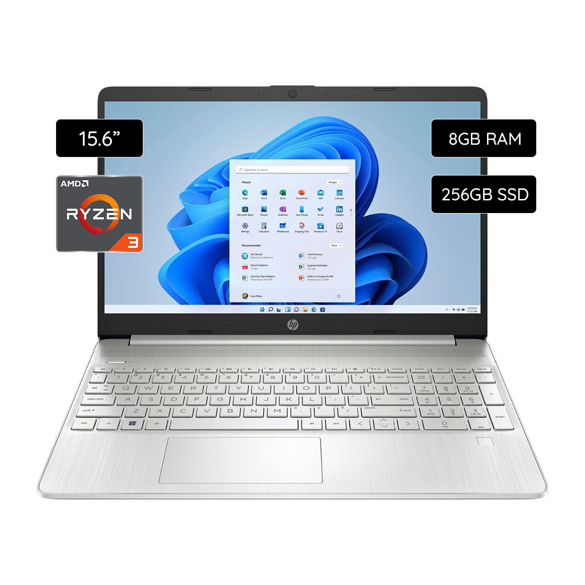 Notebook HP 15-EF2033DX 15.6" HD 256GB SSD / 8GB RAM Ryzen 3 5300U - Silver 