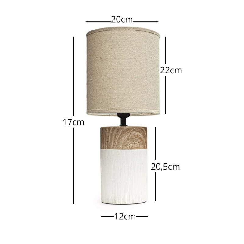 Lámpara de mesa base cerámica simil madera 20x47cm BLANCO