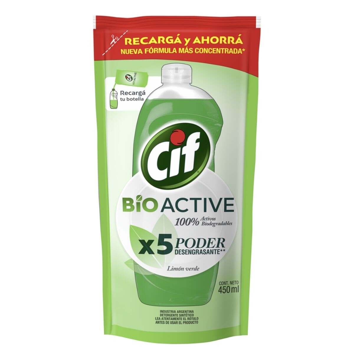 Detergente Líquido CIF Bio Active Limón Verde - DP 450 ML 