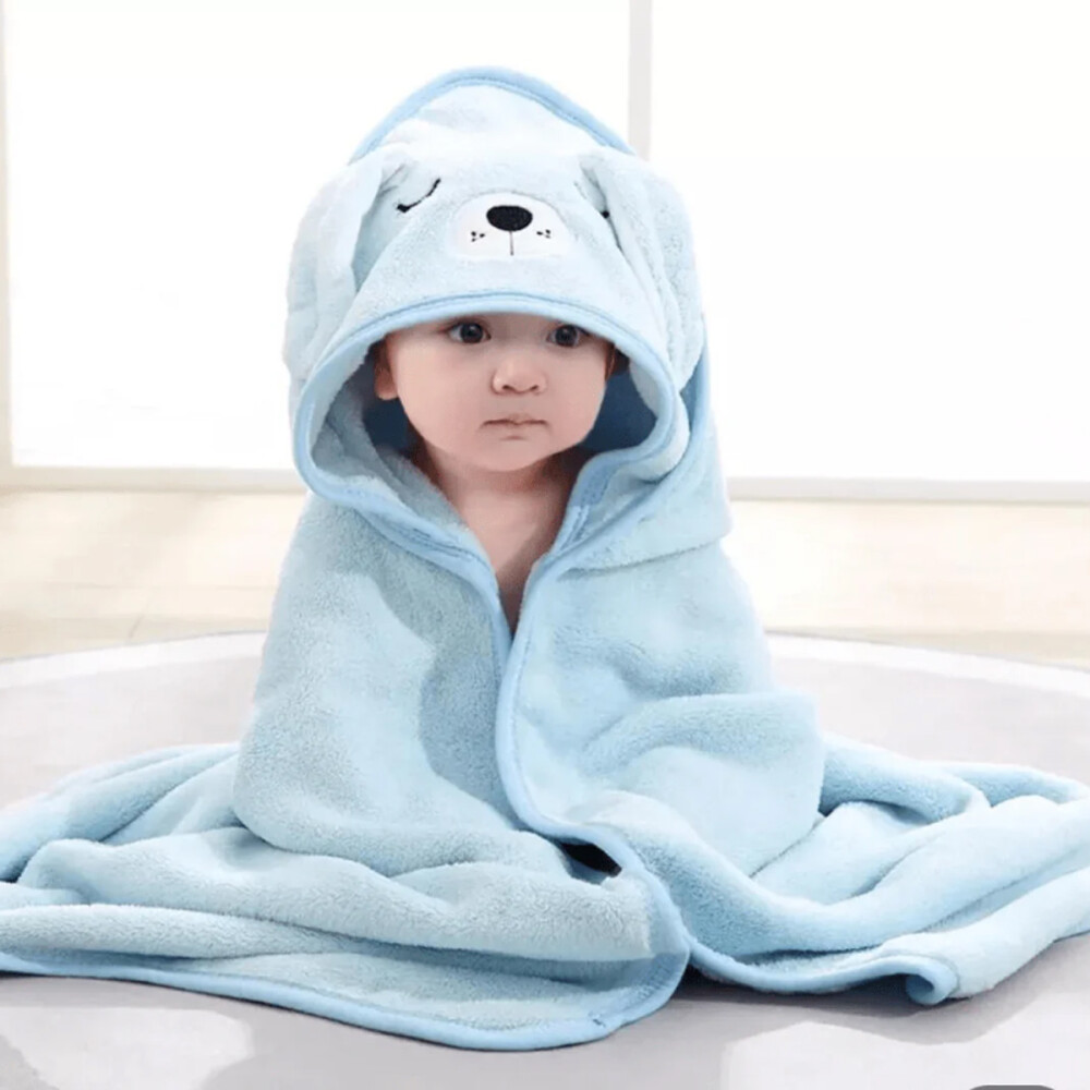 Toalla De Bebe Con Capucha Animales 80x80cm Azul