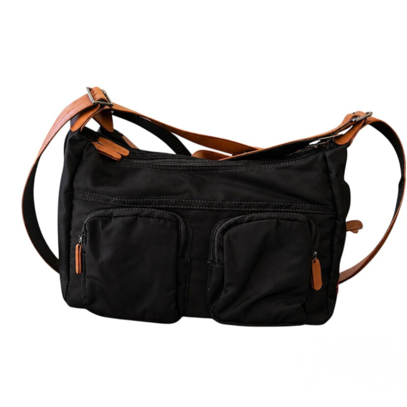 Bandolera Morral de Dama en Tela Impermeable Negro c/Suela