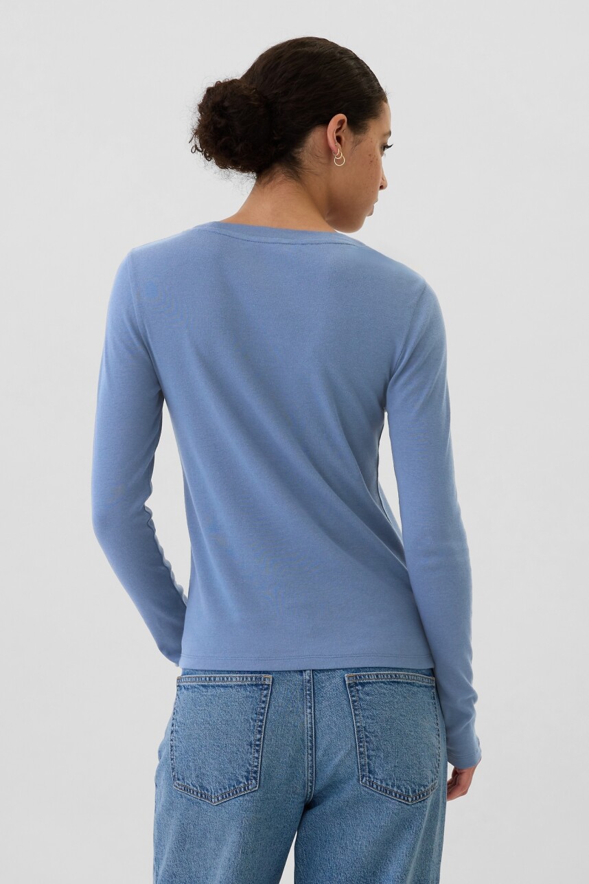 Remera Básica Cuello Redondo Manga Larga Mujer Bainbridge Blue