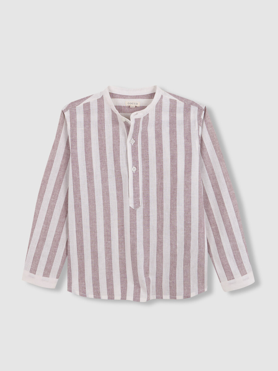 Camisa De Lino De Rayas Berenjena