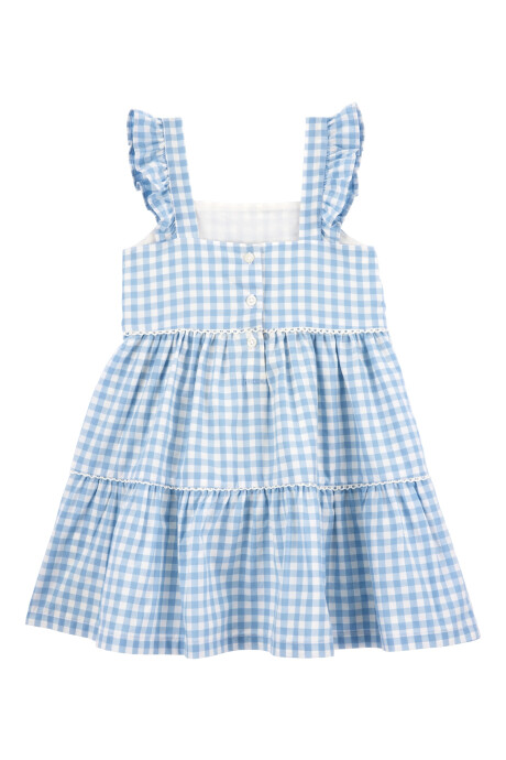Vestido de algodón, escalonado, diseño a cuadros Sin color