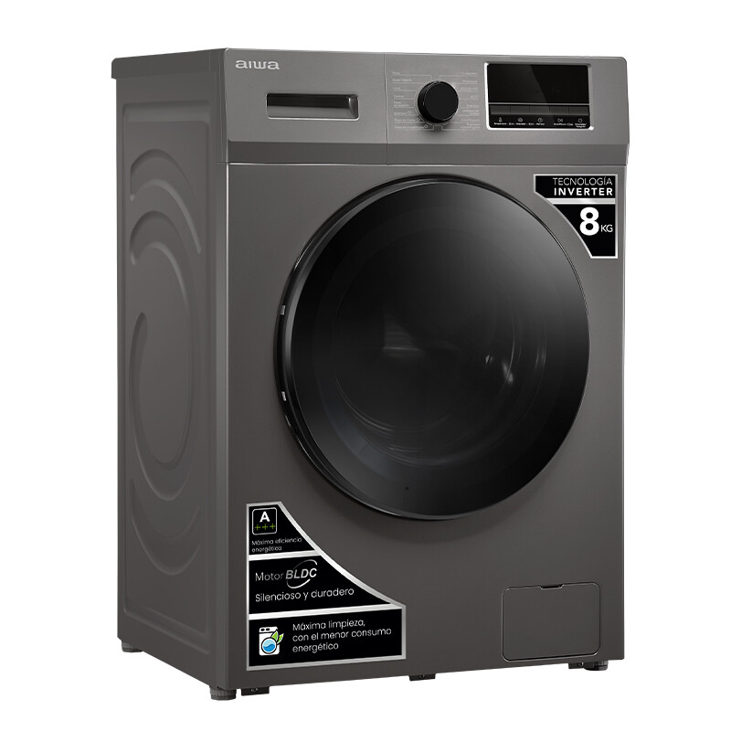 Lavarropas Automático Carga Frontal AIWA 8KG Inverter Gris