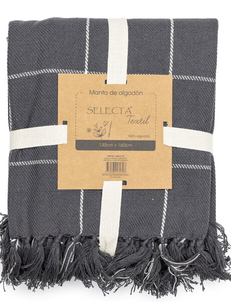 Manta Selecta en algodón con flecos 130x160cm Cuadrícula Gris oscuro/Blanco