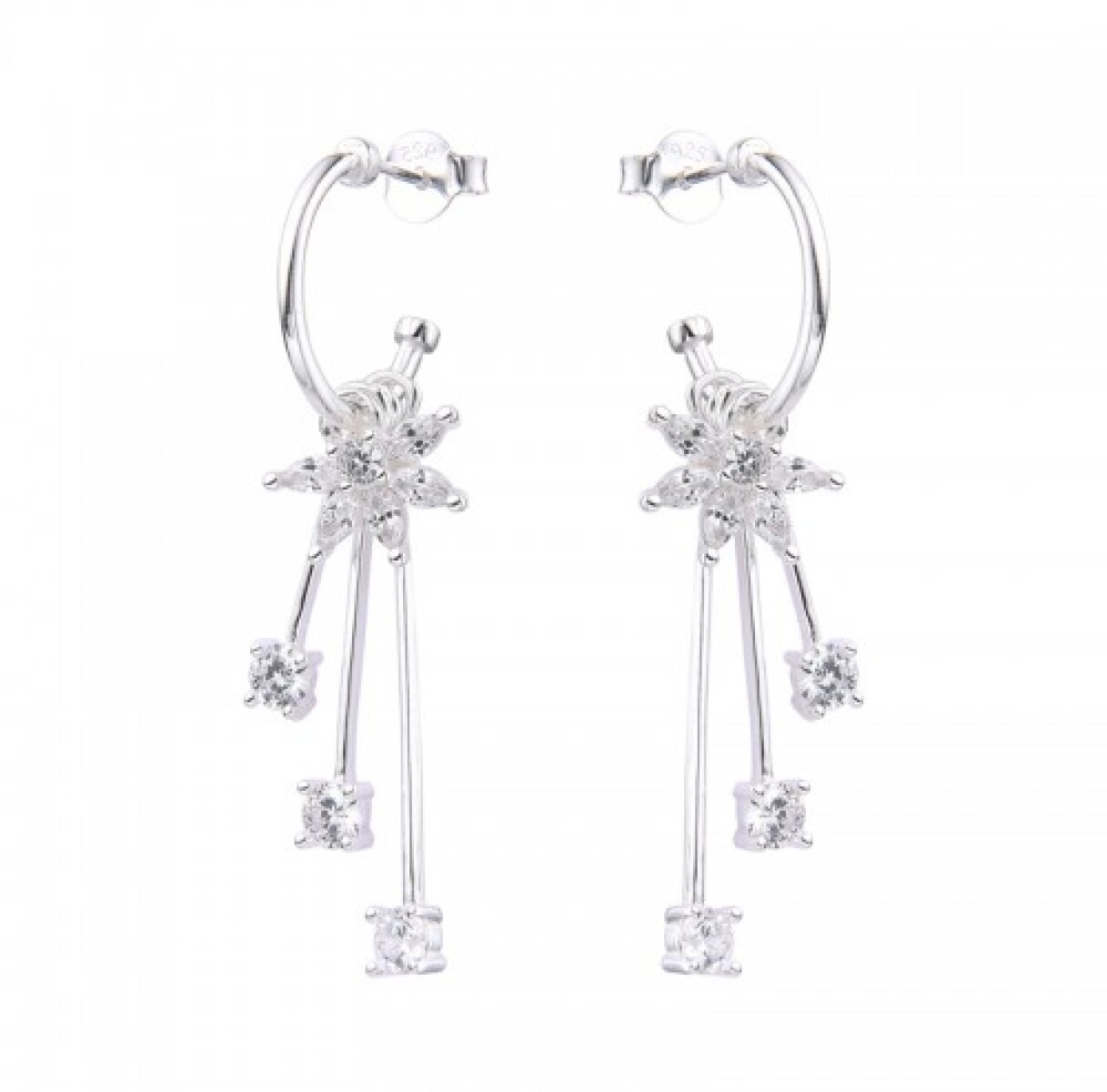Par de aros de plata 925 con circonias. 
